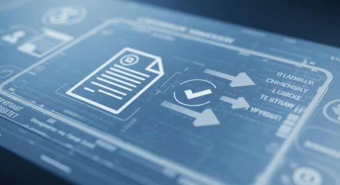Digital Document Verification Process Illustration on Blue Technology Background