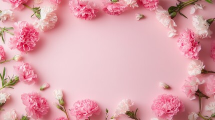 Bright pink carnation flowers arranged on a soft pink background for celebration or decoration