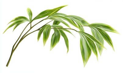 Fototapeta premium Lush green leaves of a tropical plant gracefully arching against a white background