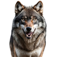 Fototapeta premium Majestic Wolf with Intense Eyes Smiling at the Camera in Nature