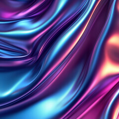 Naklejka premium Close-up image of a flowing, iridescent, reflective material with shifting blue and purple hues It has a smooth, undulating texture, resembling fabric or liquid in motion, and a highly - AI-Generated
