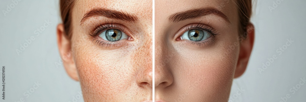 Aufkleber womans face showing contrast between wrinkles and smooth skin highlighting aging and beauty. generat