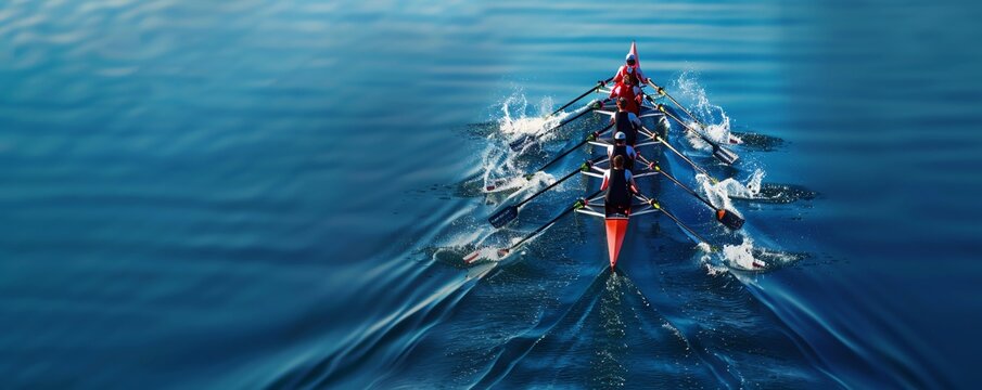 A row of people in a boat on a lake