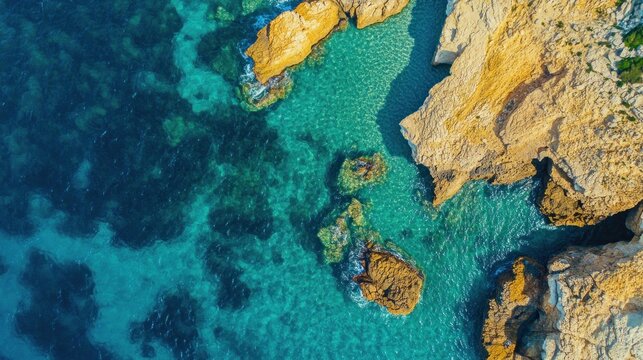 colorful pristine nature of the coast of Cyprus cape cavo greco with clear blue water and yellow rocks
