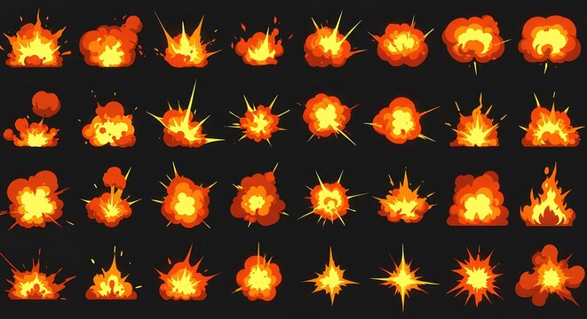 Dynamic cartoon muzzle flash FX animation sprites - Energetic impact - Game development resource