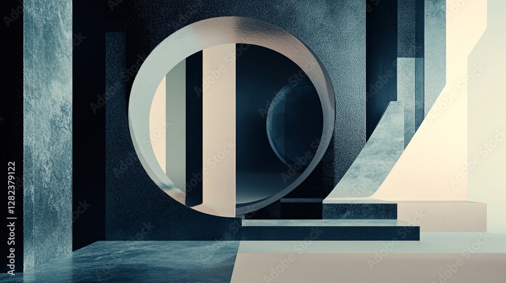 Fototapete Abstract 3d rendering of modern architecture with geometric shapes and circular opening