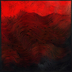 A red abstract artwork with water wave-like textures, featuring depth and complexity The piece is framed in a thin border - AI-Generated