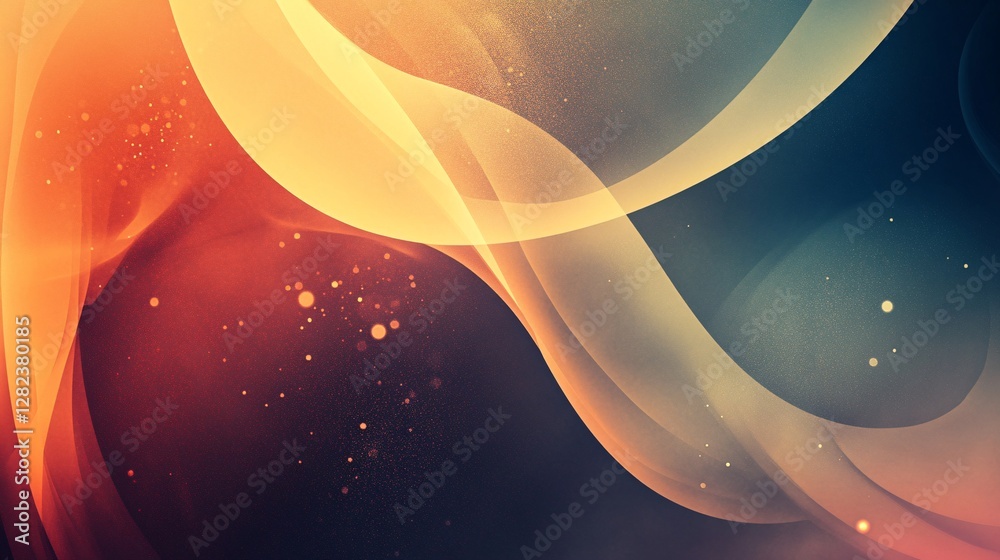 Aufkleber Abstract orange and teal background with flowing lines and particles