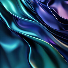 Obraz premium Close-up image of flowing, vibrant fabric dark blue, purple, teal in motion with luxurious texture and no text - AI-Generated
