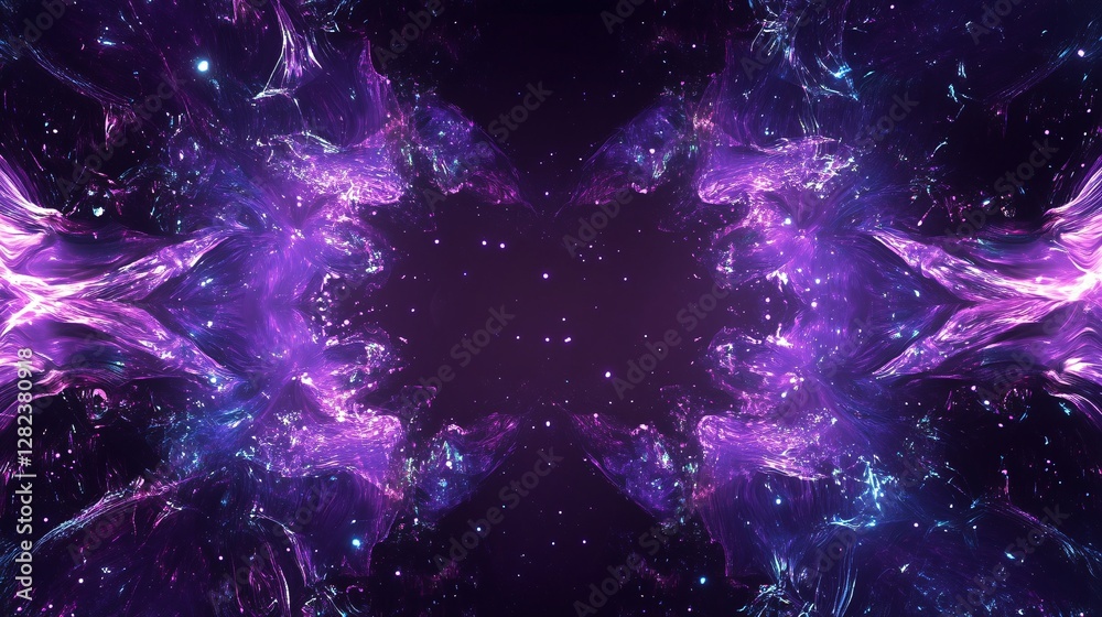 Poster Purple and blue nebula clouds creating a symmetrical frame in the universe