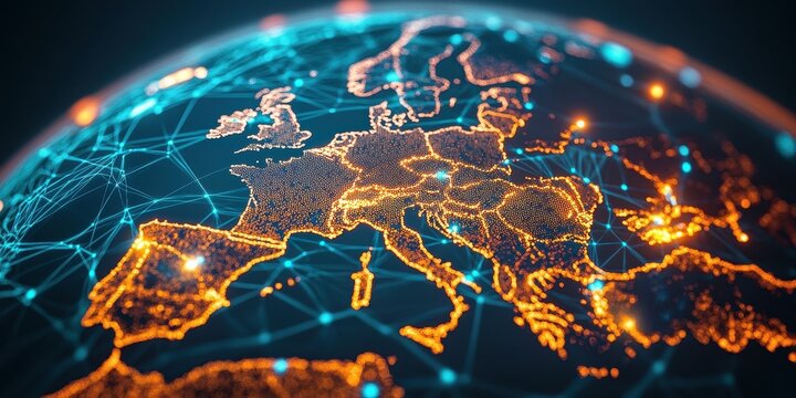 Global Network Connections Illuminating Europe at Night