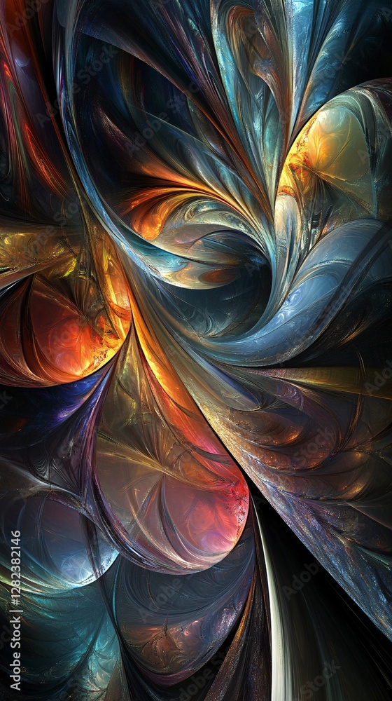 Poster Abstract flowing shapes creating dynamic colorful composition