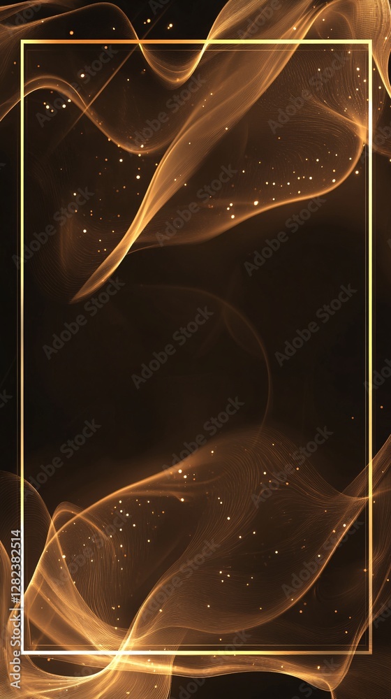 Aufkleber golden frame embracing flowing abstract waves on dark background