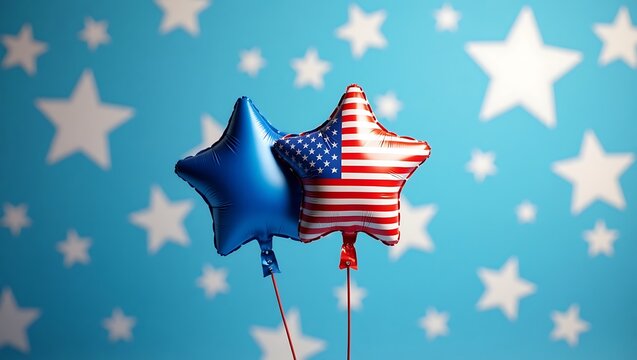 Star balloons with American flag design - Patriotism and celebration - Labor Day - Powered by Adobe