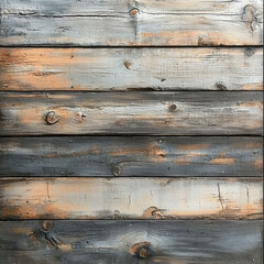 Obraz premium Image of weathered, old wooden surface with peeling paint or varnish, natural knots, varying grain, and rustic charm - AI-Generated