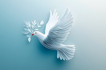 Fototapeta premium White dove holding an olive branch