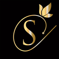 Beauty And Fashion Logo On Letter S For Luxury, Boutique and Cosmetic Symbol Vector Template