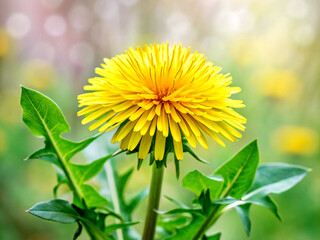 Naklejka premium yellow dandelion flower. flower, dandelion, yellow, nature, spring, summer, plant, macro, grass, blossom, flowers, flora, beauty, meadow, single, garden, petal, closeup, bloom, close-up, season, weed,