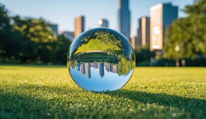 Crystal Ball Reflecting Cityscape and Park
