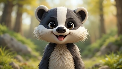 Fototapeta premium Adorable Badger in the Forest: A 3D Rendered Delight