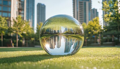 Urban Park Landscape Reflected in a Crystal Ball