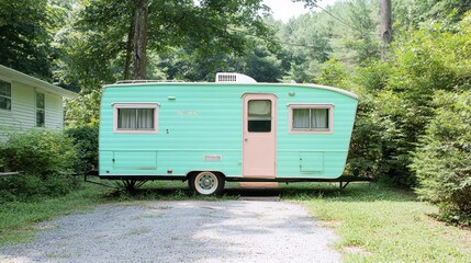 Retro Camper in a Peaceful Campground Setting