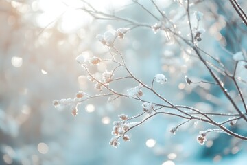Snow-Covered Branches with Soft Winter Light in a Serene Natural Setting
