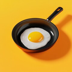 Perfectly Fried Egg in a Pan on Vibrant Orange Background