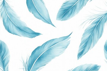 Ethereal Light Blue Watercolor Feather Pattern Soft Delicate Seamless Texture Background