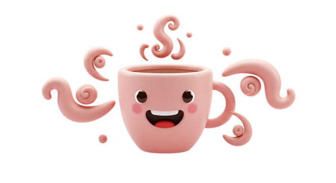 Cute Kawaii Coffee Cup Character with Steam
