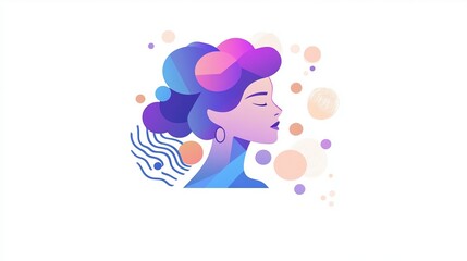 Obraz premium Flat vector logo design featuring a woman's head in profile, a simple illustration incorporating purple and blue gradients