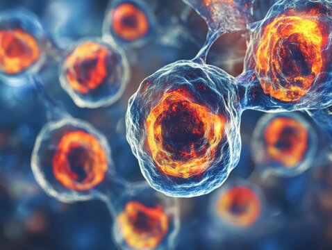 Glowing Cellular Structures: Microscopic View of Biological Cells