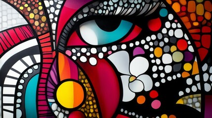 Obraz premium Vibrant abstract painting featuring a striking eye as a focal point