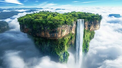 Naklejka premium Floating Island Waterfall Paradise