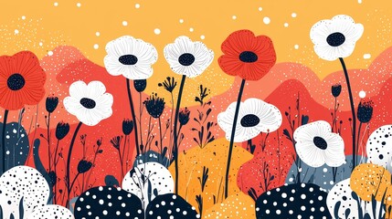 Fototapeta premium Abstract stylized floral illustration with red white and black colors