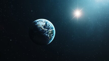 Naklejka premium Earth-like exoplanet with glowing atmosphere, symbolizing the search for habitable worlds beyond our solar system. 