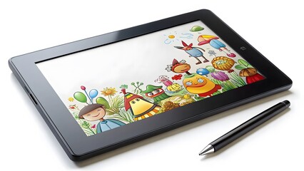 Stylus and Tablet with Cartoon Illustration