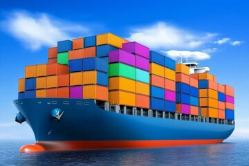 Obraz premium Logistics and transportation of International Container Cargo ship in the ocean at twilight sky, Freight Transportation, Shipping