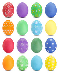 Easter eggs in different colors isolated on white, set
