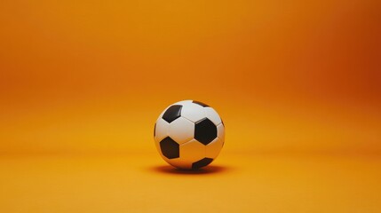 Naklejka premium Realistic soccer ball mockup, placed centrally on a solid orange background, professional sports photography.