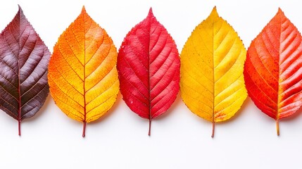 Fototapeta premium Autumn leaves color change row white background seasonal design