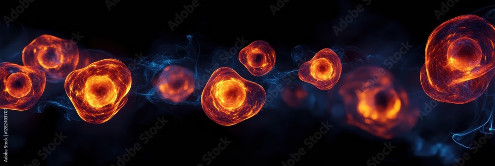 Poster Visualization of gas molecules in motion with glowing atomic structures in a dark environment. Generative AI