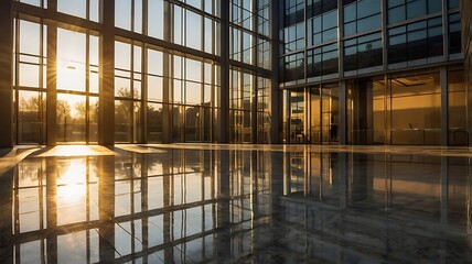 fantustic Modern Glass Office Building at Sunset - Corporate Architecture & Business Center