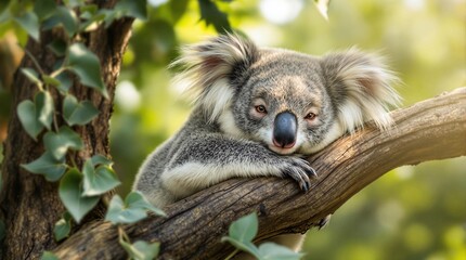 Fototapeta premium koala Sitting on Branch: Cute Australian Wildlife Portrait 