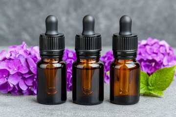 Natural organic oil and bottles with herbal cosmetics Home spa and beauty rituals