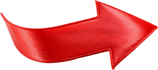 Red Curved Satin Ribbon Arrow Directional Pointer Next Step Concept