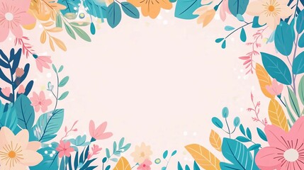 Beautiful flowers and leaves form a floral border background decoration