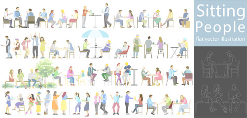 Urban people collection to enjoy at simple line cafes and bars