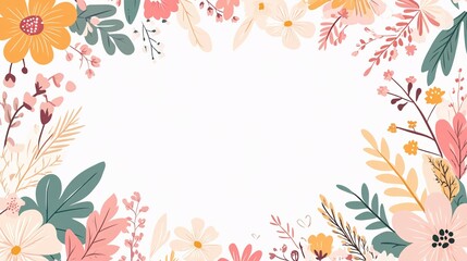 Obraz premium Colorful floral arrangement decorates a white background with space in the center