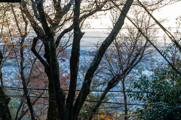a view of the sunset over Kyoto, Japan